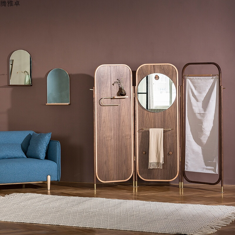 轻罗屏风衣架/实木折屏 简约移动屏风隔断 原创获奖设计 红橡木(预订)不包安装